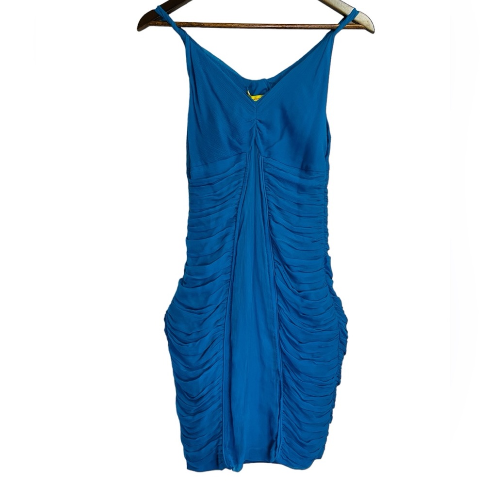 Catherine Malandrino Silk Ruched Dress Womens 4 (Runs Small) Pacific Blue